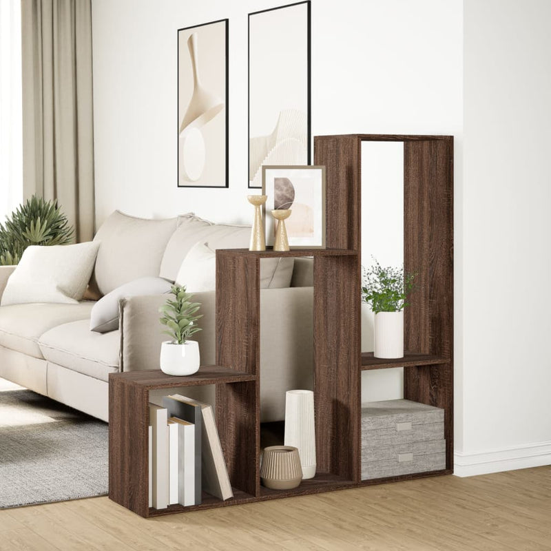 vidaXL 3 szintes barna tölgy fa elválasztó könyvespolc 123x29x123 cm