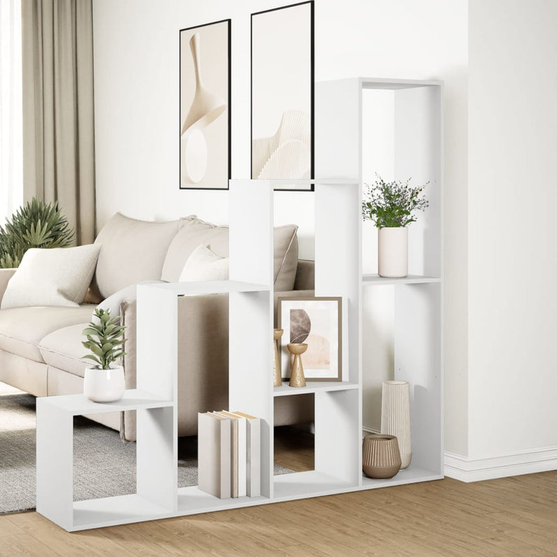 vidaXL 4 szintes fehér fa elválasztó könyvespolc 143,5 x 29 x 143,5 cm