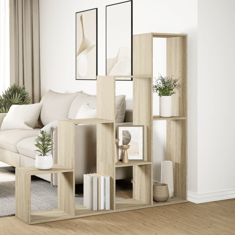 vidaXL 4 szintes sonoma tölgy elválasztó könyvespolc 143,5x29x143,5 cm