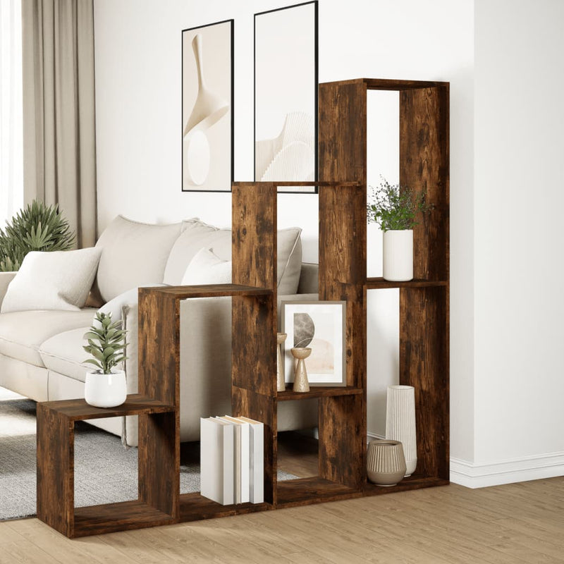 vidaXL 4 szintes füstös tölgy elválasztó könyvespolc 143,5x29x143,5 cm