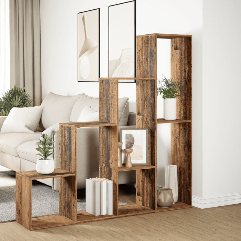 vidaXL 4 szintes antik színű elválasztó könyvespolc 143,5x29x143,5 cm