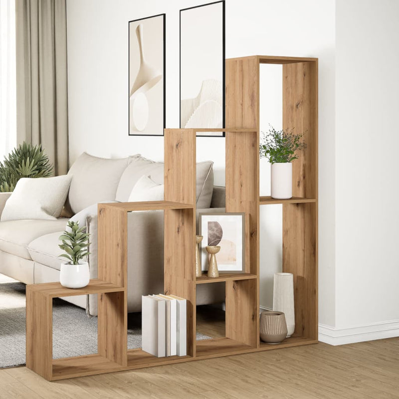 vidaXL 4 szintes kézműves fa elválasztó könyvespolc 143,5x29x143,5 cm
