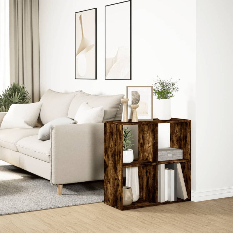 vidaXL füstös tölgy szerelt fa elválasztó könyvespolc 69,5x29x69,5 cm