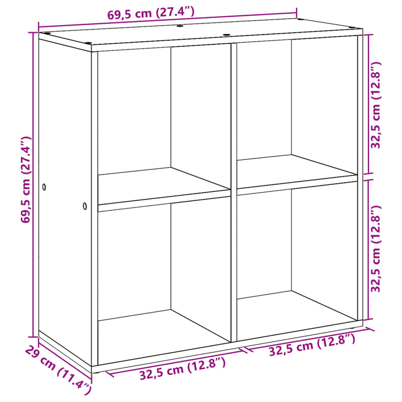 vidaXL füstös tölgy szerelt fa elválasztó könyvespolc 69,5x29x69,5 cm