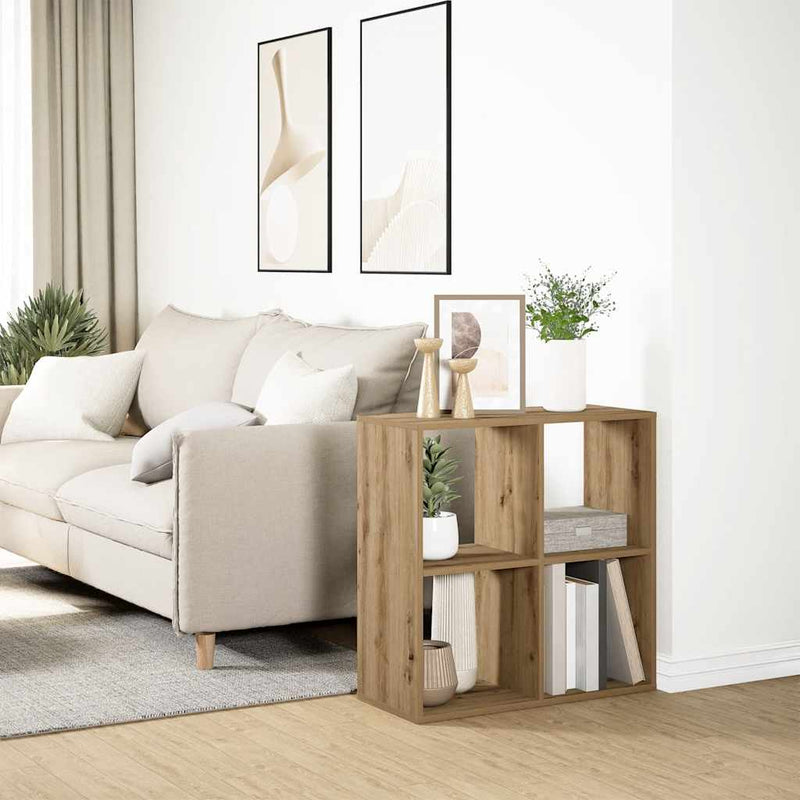 vidaXL kézműves tölgy színű fa elválasztó könyvespolc 69,5x29x69,5 cm