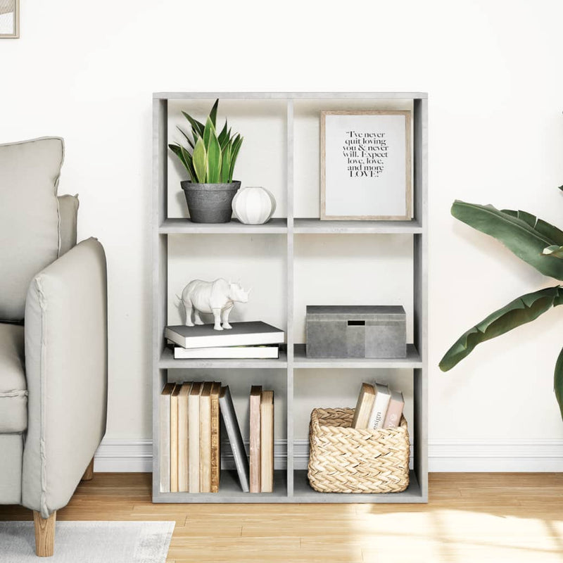 vidaXL betonszürke szerelt fa elválasztó könyvespolc 69,5x29x103,5 cm