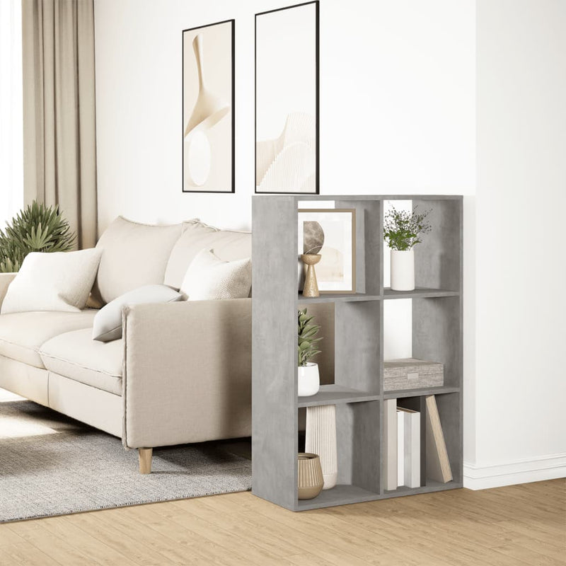 vidaXL betonszürke szerelt fa elválasztó könyvespolc 69,5x29x103,5 cm