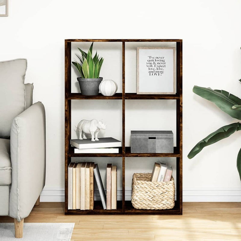 vidaXL füstös tölgy szerelt fa elválasztó könyvespolc 69,5x29x103,5 cm