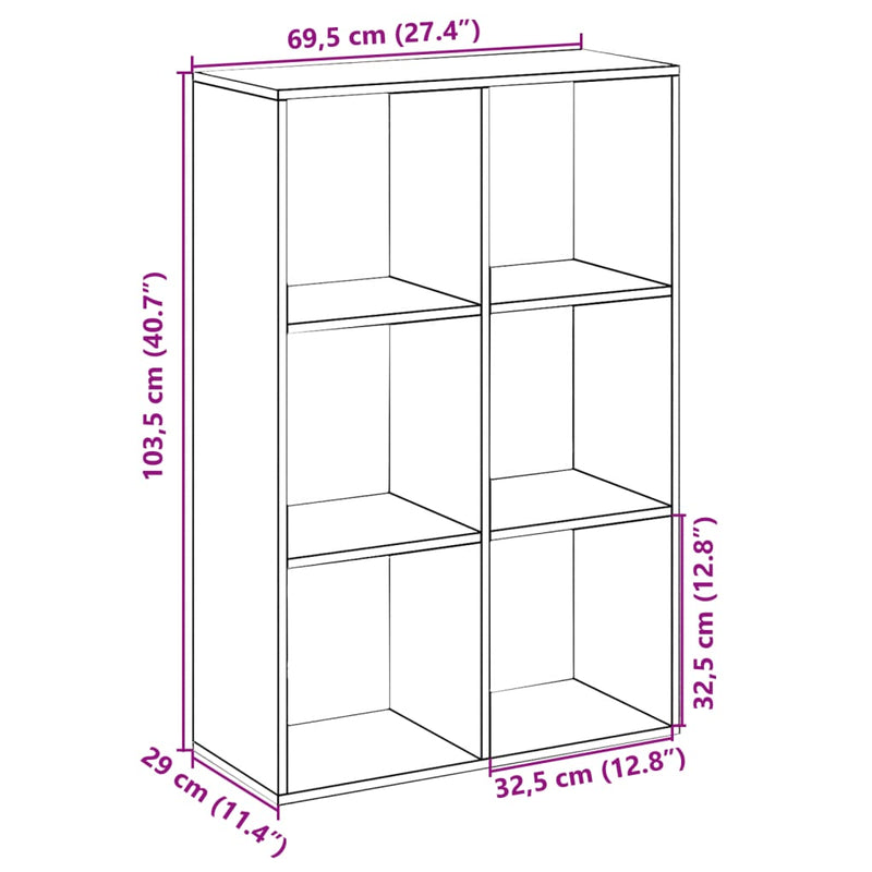 vidaXL füstös tölgy szerelt fa elválasztó könyvespolc 69,5x29x103,5 cm