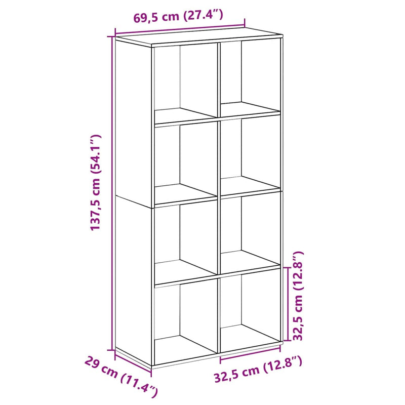 vidaXL betonszürke szerelt fa elválasztó könyvespolc 69,5x29x137,5 cm