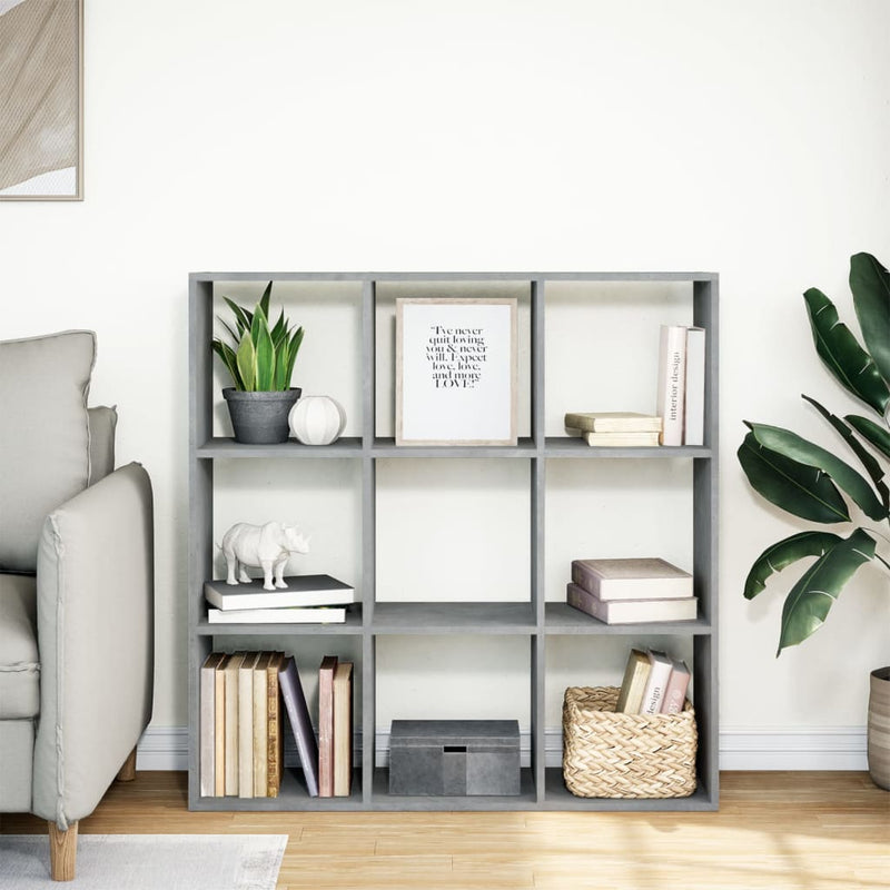 vidaXL betonszürke szerelt fa elválasztó könyvespolc 102x29x103,5 cm