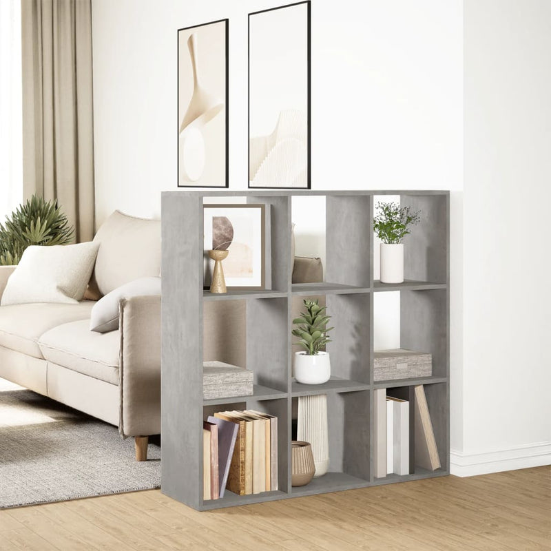 vidaXL betonszürke szerelt fa elválasztó könyvespolc 102x29x103,5 cm