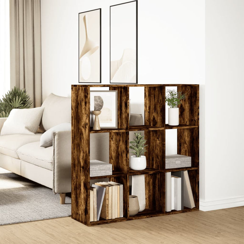 vidaXL füstös tölgy szerelt fa elválasztó könyvespolc 102x29x103,5 cm