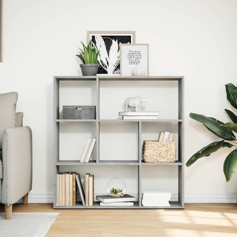 vidaXL betonszürke szerelt fa elválasztó könyvespolc 102x29x103,5 cm
