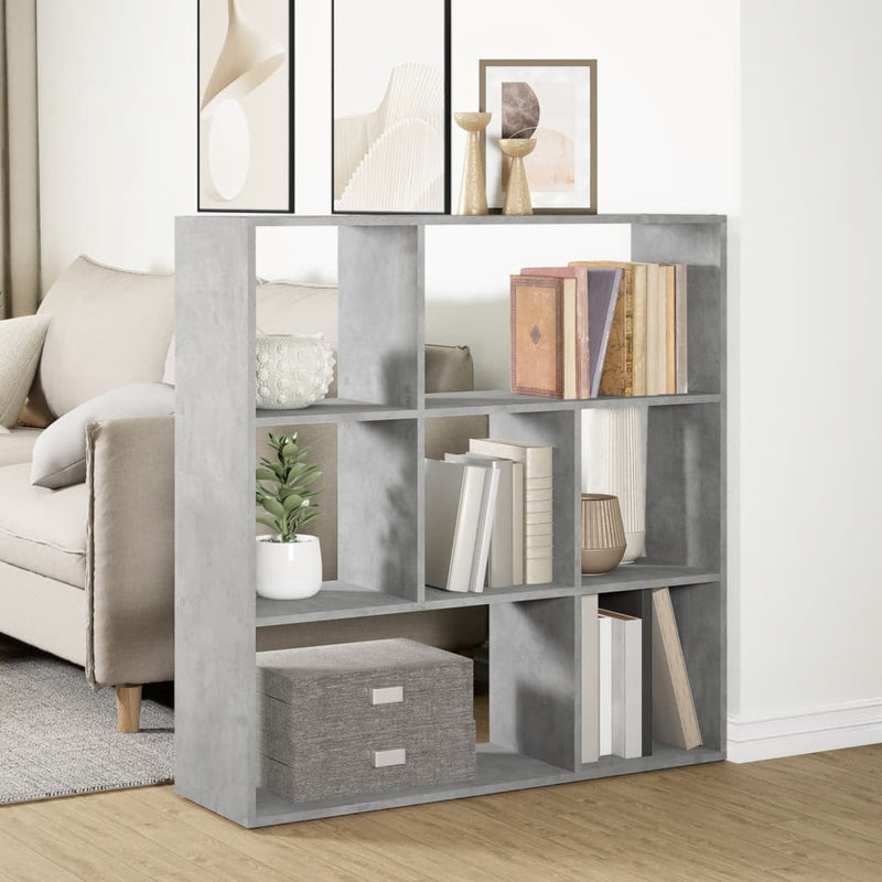 vidaXL betonszürke szerelt fa elválasztó könyvespolc 102x29x103,5 cm