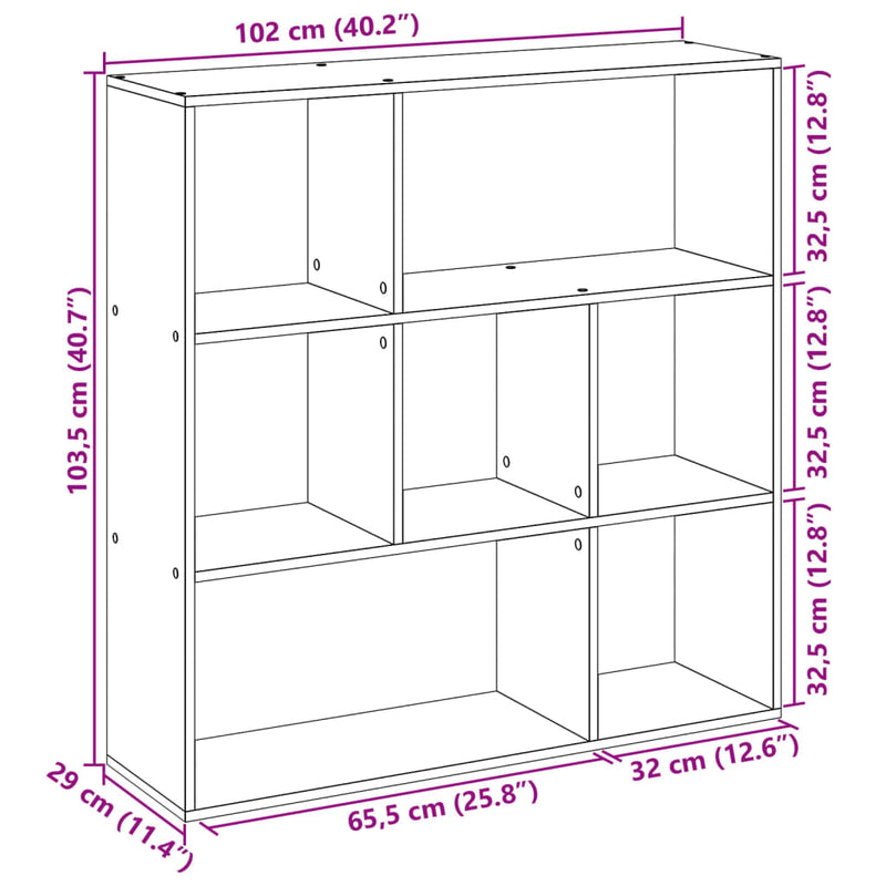 vidaXL betonszürke szerelt fa elválasztó könyvespolc 102x29x103,5 cm