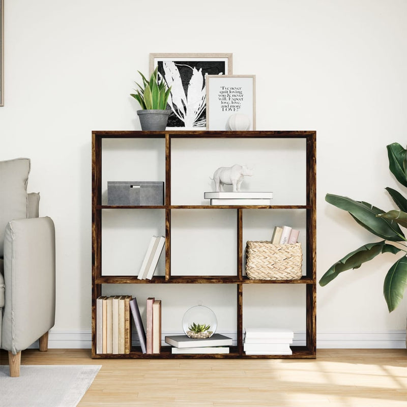 vidaXL füstös tölgy szerelt fa elválasztó könyvespolc 102x29x103,5 cm