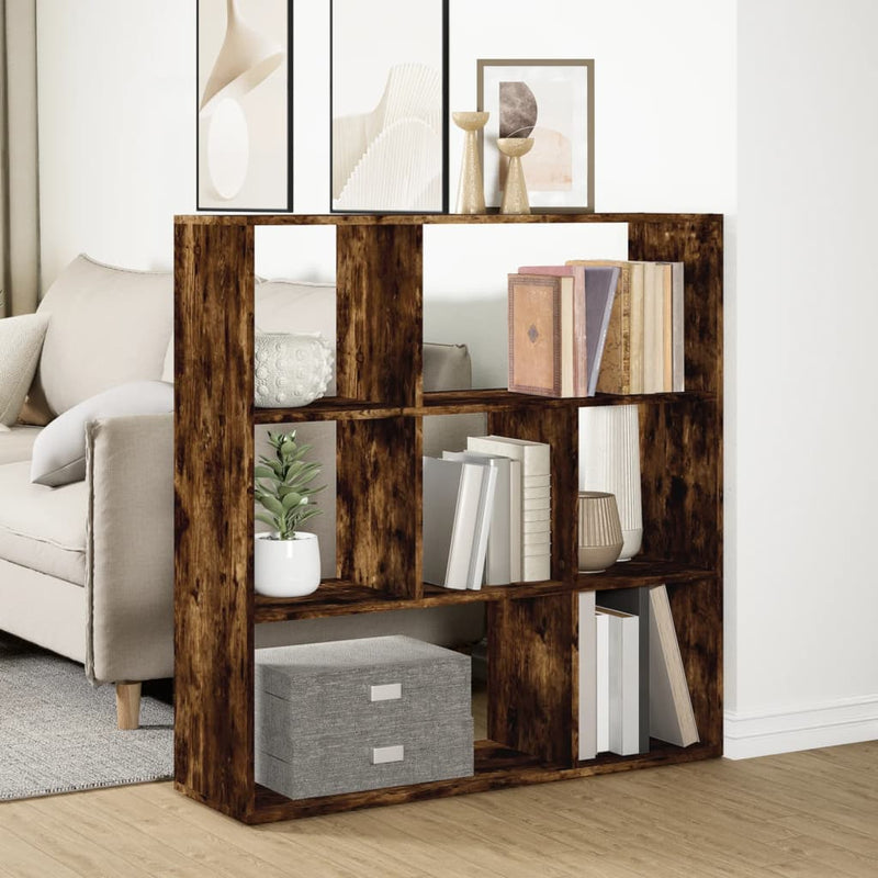 vidaXL füstös tölgy szerelt fa elválasztó könyvespolc 102x29x103,5 cm