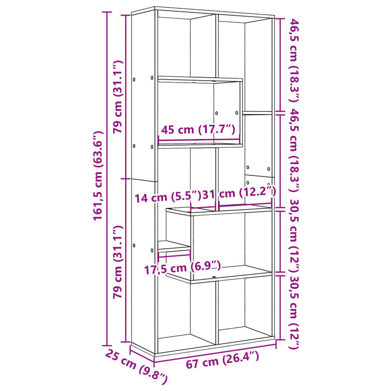 vidaXL sonoma tölgy szerelt fa elválasztó könyvespolc 67x25x161,5 cm