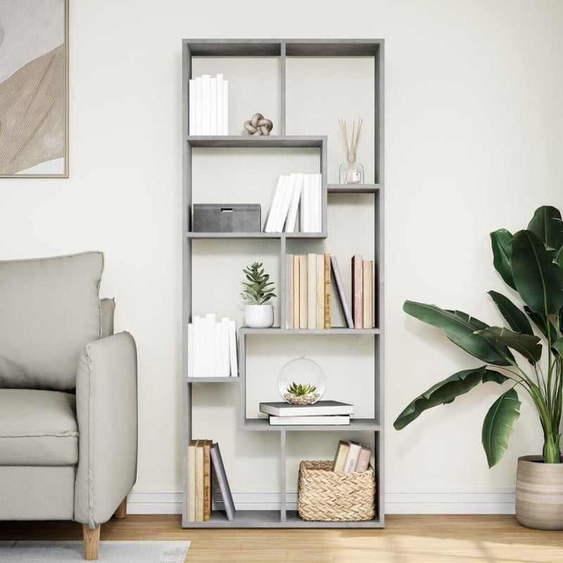 vidaXL betonszürke szerelt fa elválasztó könyvespolc 67x25x161,5 cm