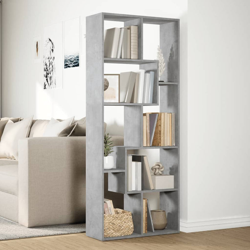 vidaXL betonszürke szerelt fa elválasztó könyvespolc 67x25x161,5 cm