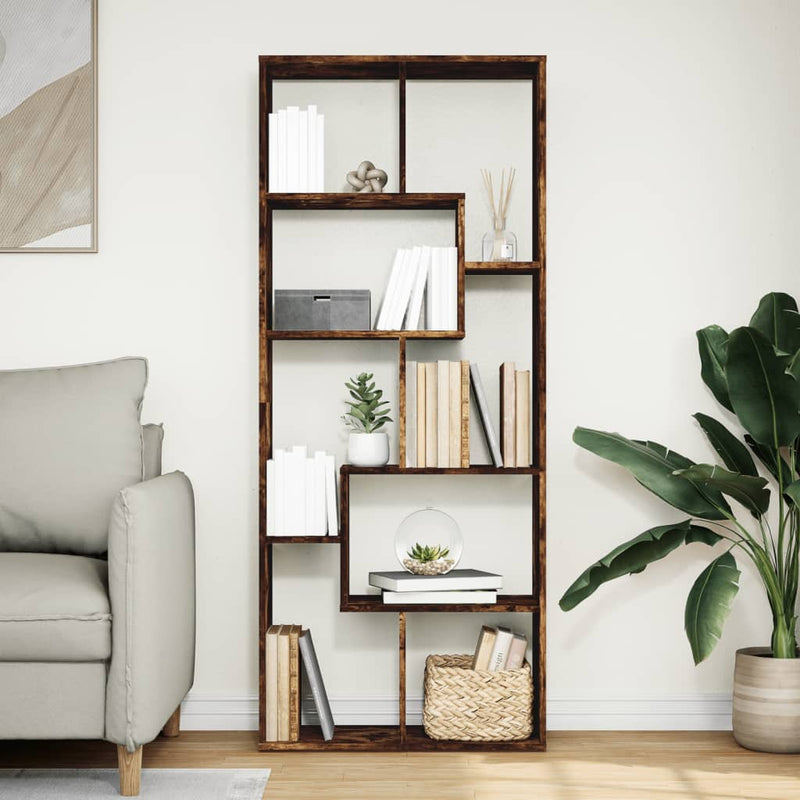 vidaXL füstös tölgy szerelt fa elválasztó könyvespolc 67x25x161,5 cm