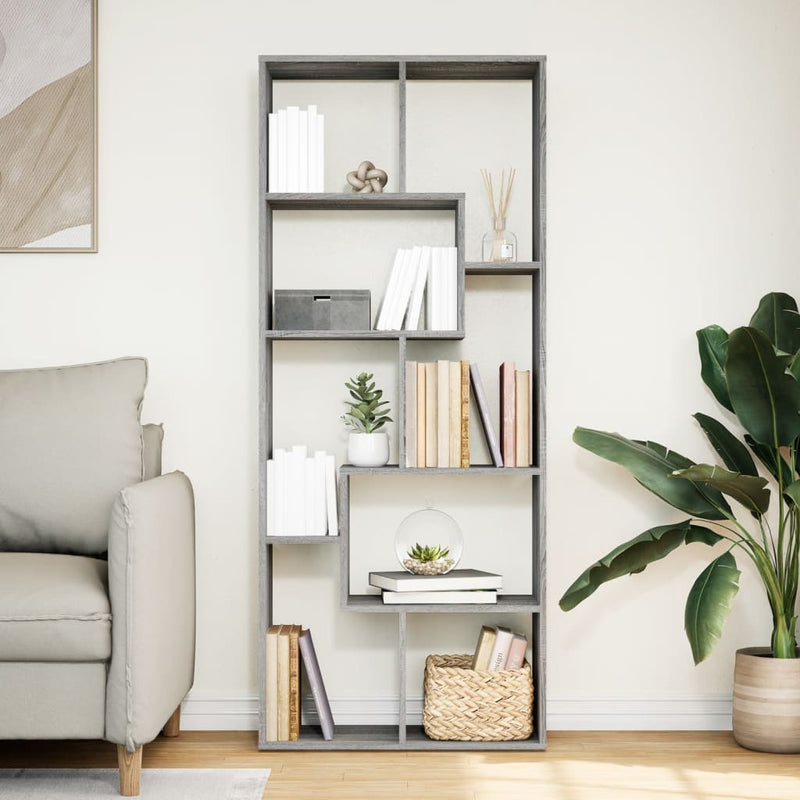 vidaXL szürke sonoma szerelt fa elválasztó könyvespolc 67x25x161,5 cm