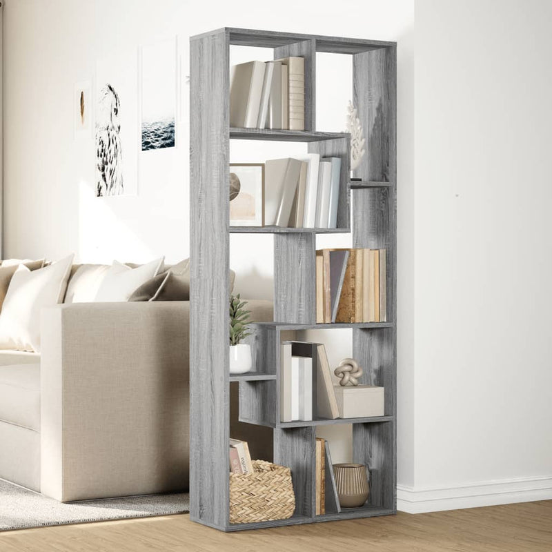 vidaXL szürke sonoma szerelt fa elválasztó könyvespolc 67x25x161,5 cm