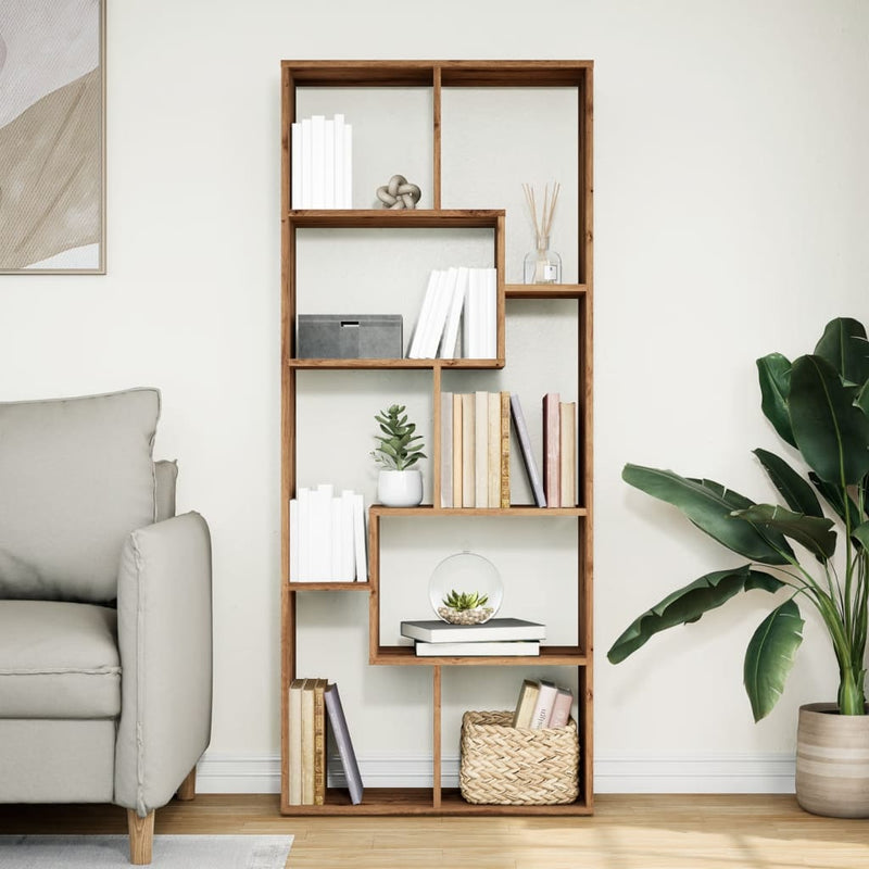 vidaXL kézműves tölgy szerelt fa elválasztó könyvespolc 67x25x161,5 cm