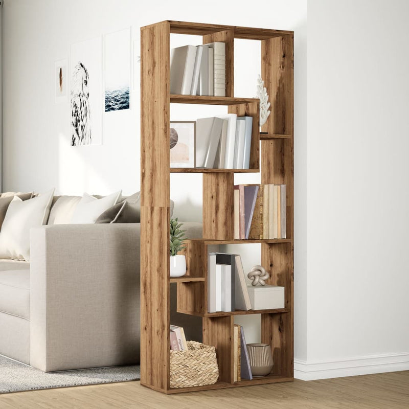 vidaXL kézműves tölgy szerelt fa elválasztó könyvespolc 67x25x161,5 cm