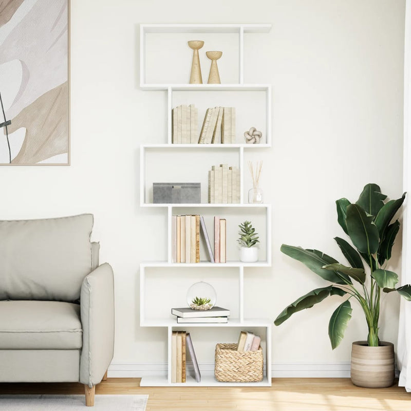 vidaXL 6 szintes fehér szerelt fa elválasztó könyvespolc 70x24x193 cm