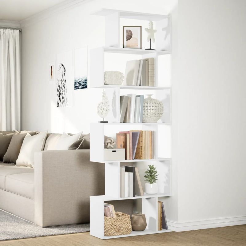 vidaXL 6 szintes fehér szerelt fa elválasztó könyvespolc 70x24x193 cm