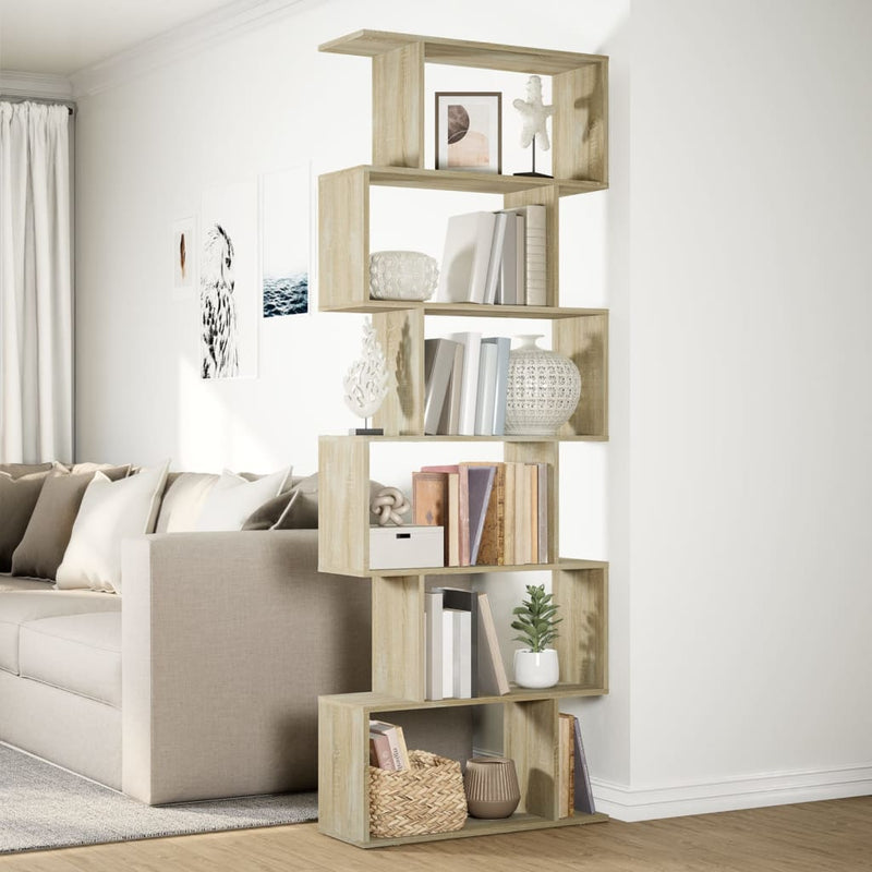 vidaXL 6 szintes sonoma tölgy fa elválasztó könyvespolc 70x24x193 cm