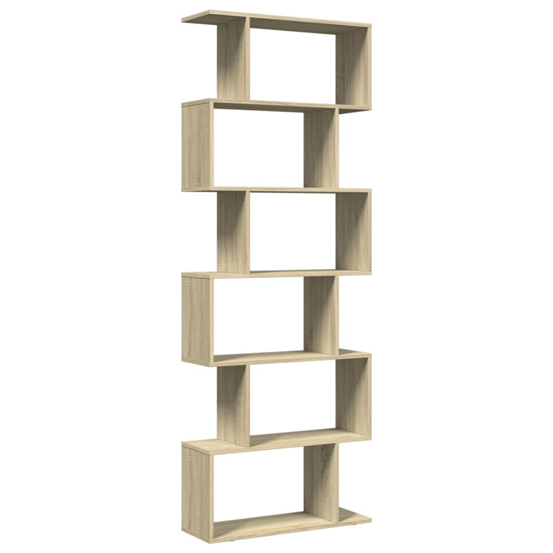 vidaXL 6 szintes sonoma tölgy fa elválasztó könyvespolc 70x24x193 cm