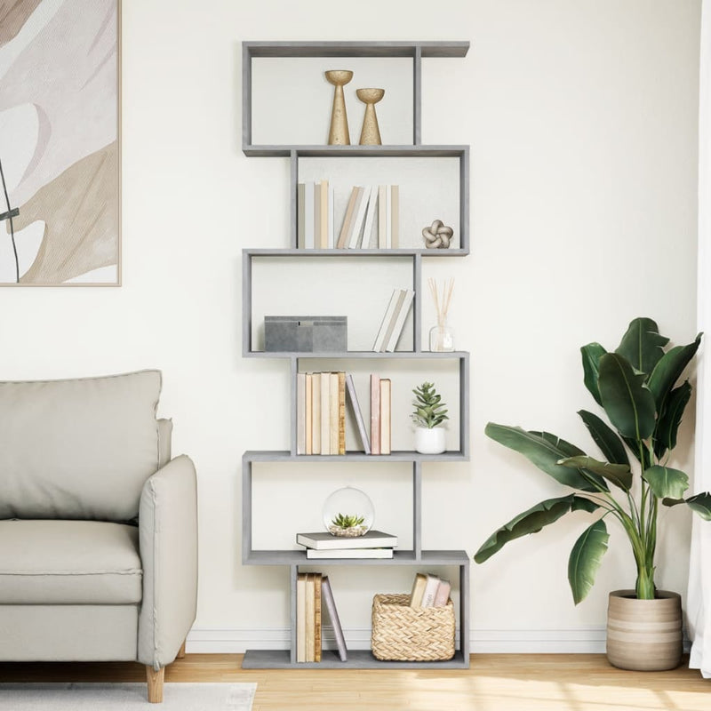 vidaXL 6 szintes betonszürke fa térelválasztó könyvespolc 70x24x193 cm