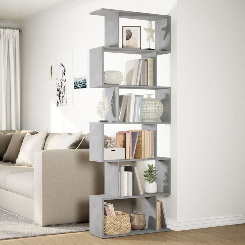 vidaXL 6 szintes betonszürke fa térelválasztó könyvespolc 70x24x193 cm