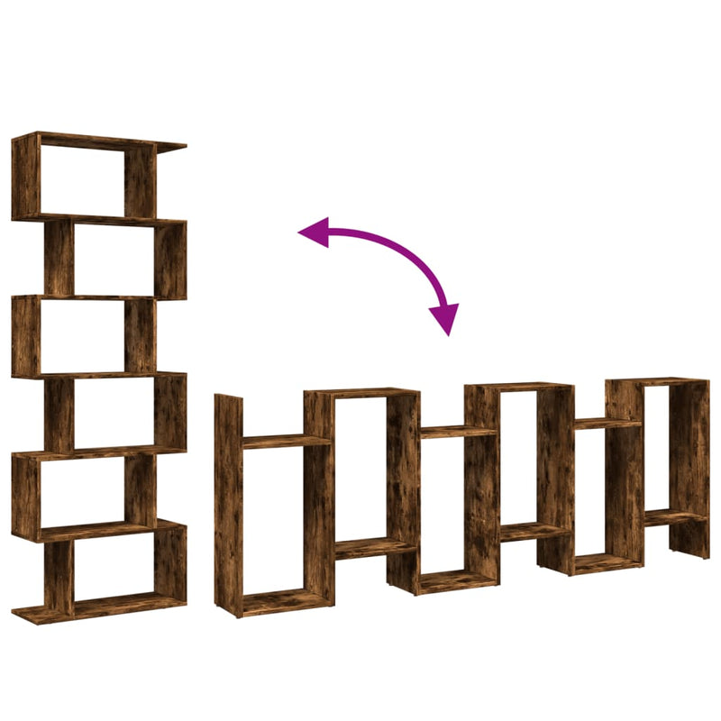 vidaXL 6 szintes füstös tölgy fa elválasztó könyvespolc 70x24x193 cm