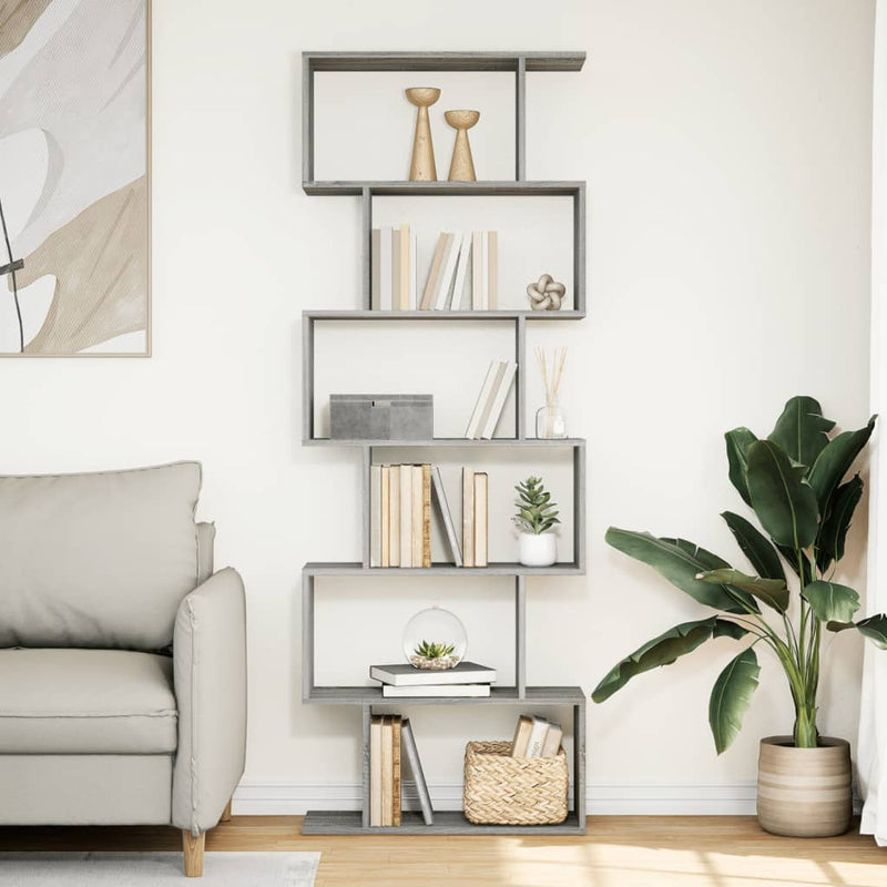 vidaXL 6 szintes szürke sonoma fa elválasztó könyvespolc 70x24x193 cm