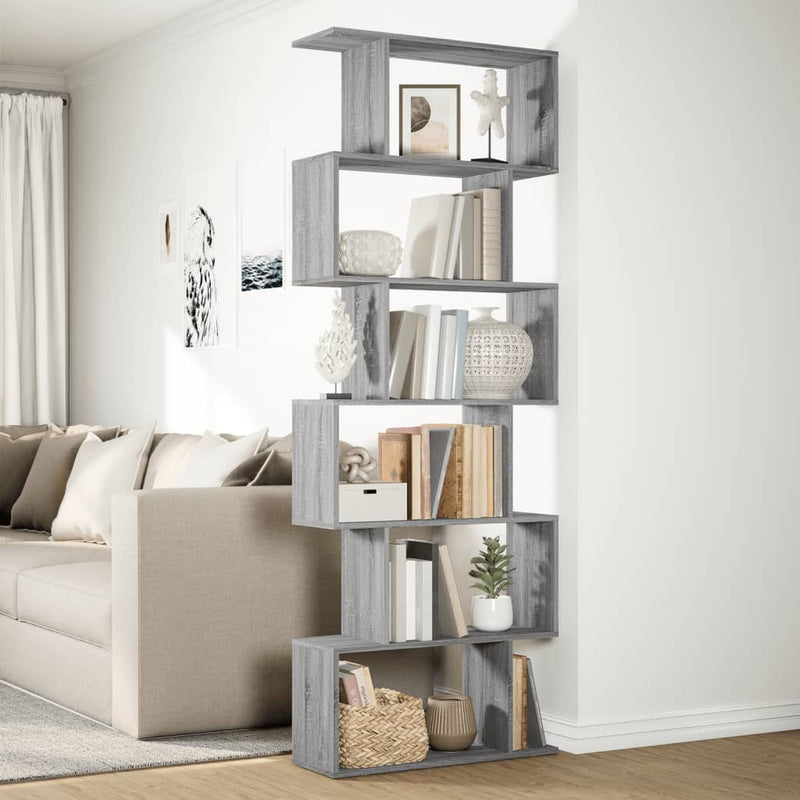 vidaXL 6 szintes szürke sonoma fa elválasztó könyvespolc 70x24x193 cm