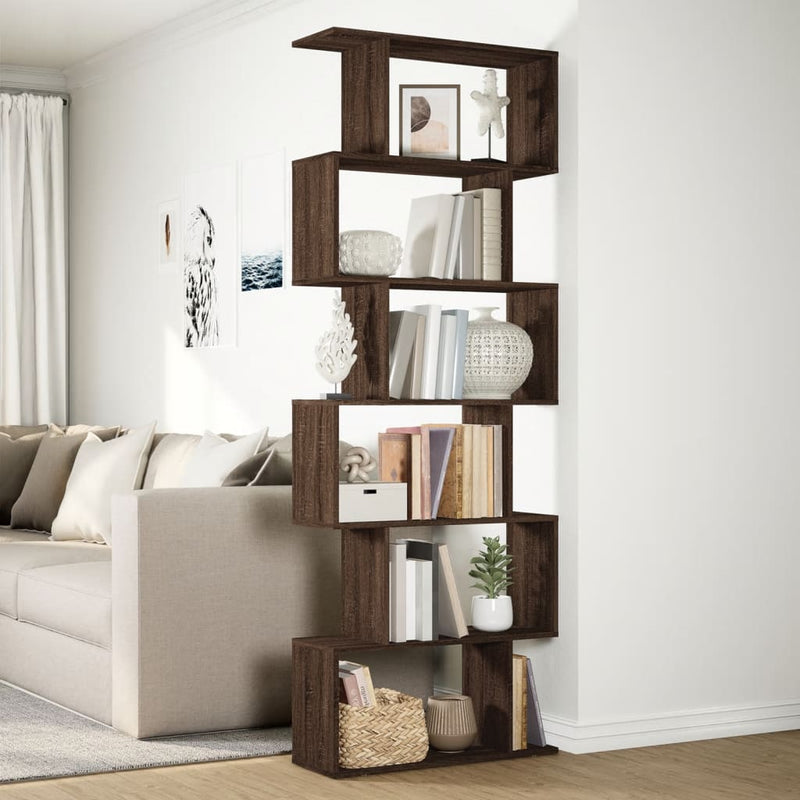 vidaXL 6 szintes barna tölgy fa elválasztó könyvespolc 70x24x193 cm