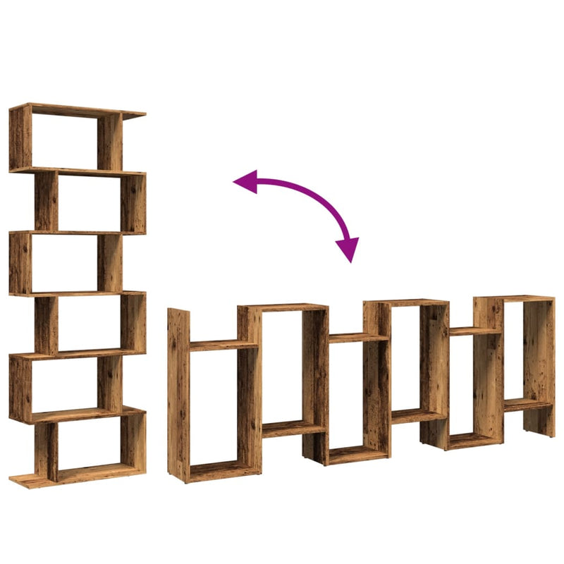 vidaXL 6 szintes antik fa színű fa elválasztó könyvespolc 70x24x193 cm