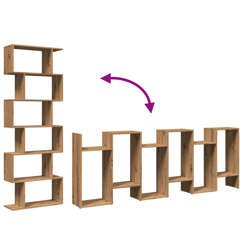 vidaXL 6 szintes kézműves tölgy fa elválasztó könyvespolc 70x24x193 cm