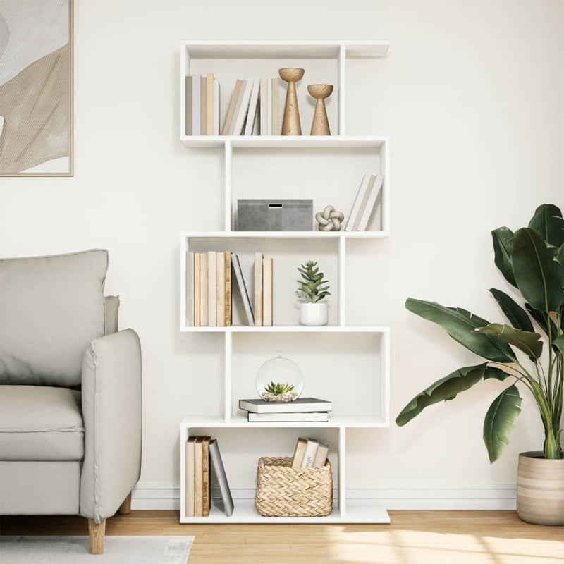 vidaXL 5 szintes fehér szerelt fa elválasztó könyvespolc 70x24x161 cm