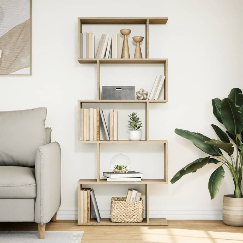 vidaXL 5 szintes sonoma tölgy fa elválasztó könyvespolc 70x24x161 cm