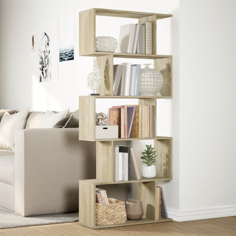 vidaXL 5 szintes sonoma tölgy fa elválasztó könyvespolc 70x24x161 cm