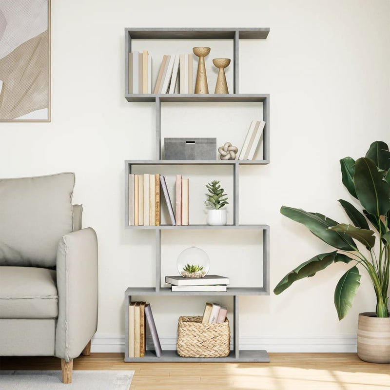 vidaXL 5 szintes betonszürke fa térelválasztó könyvespolc 70x24x161 cm