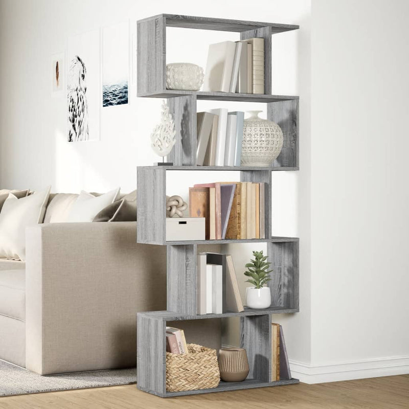 vidaXL 5 szintes szürke sonoma fa elválasztó könyvespolc 70x24x161 cm