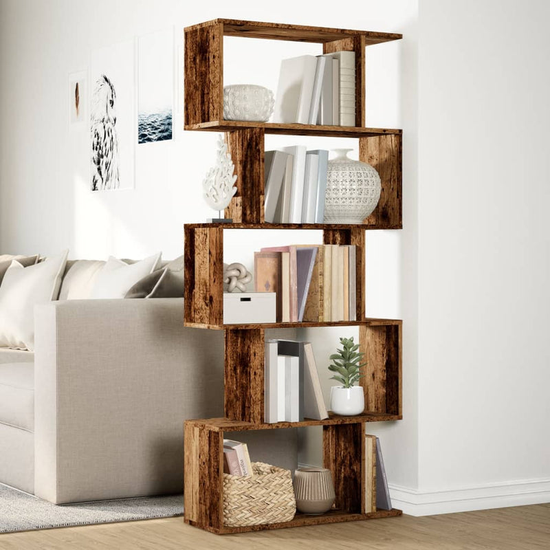 vidaXL 5 szintes antik fa színű fa elválasztó könyvespolc 70x24x161 cm