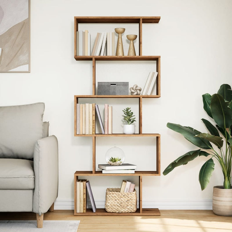 vidaXL 5 szintes kézműves tölgy fa elválasztó könyvespolc 70x24x161 cm