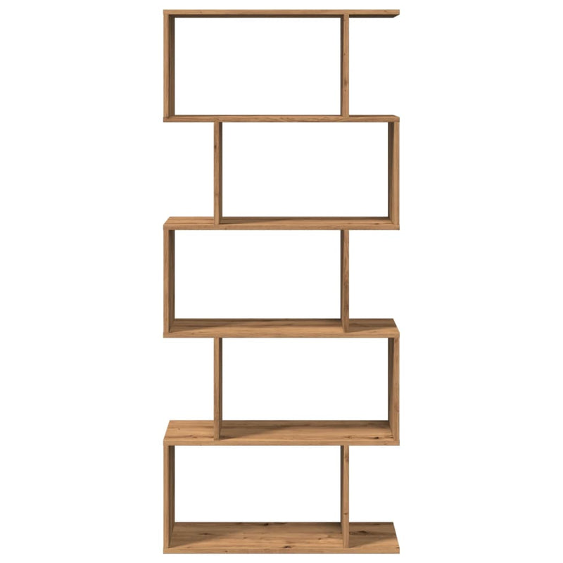 vidaXL 5 szintes kézműves tölgy fa elválasztó könyvespolc 70x24x161 cm